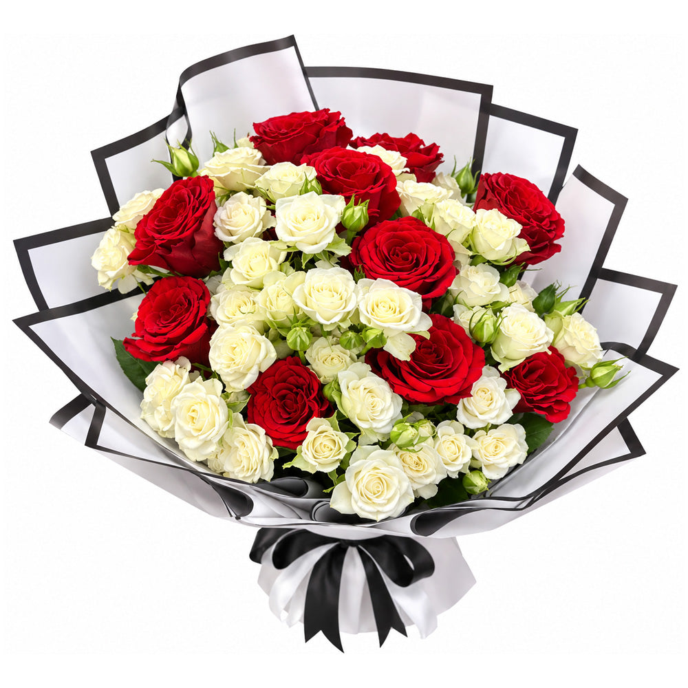 Red and Ivory Rose Bouquet