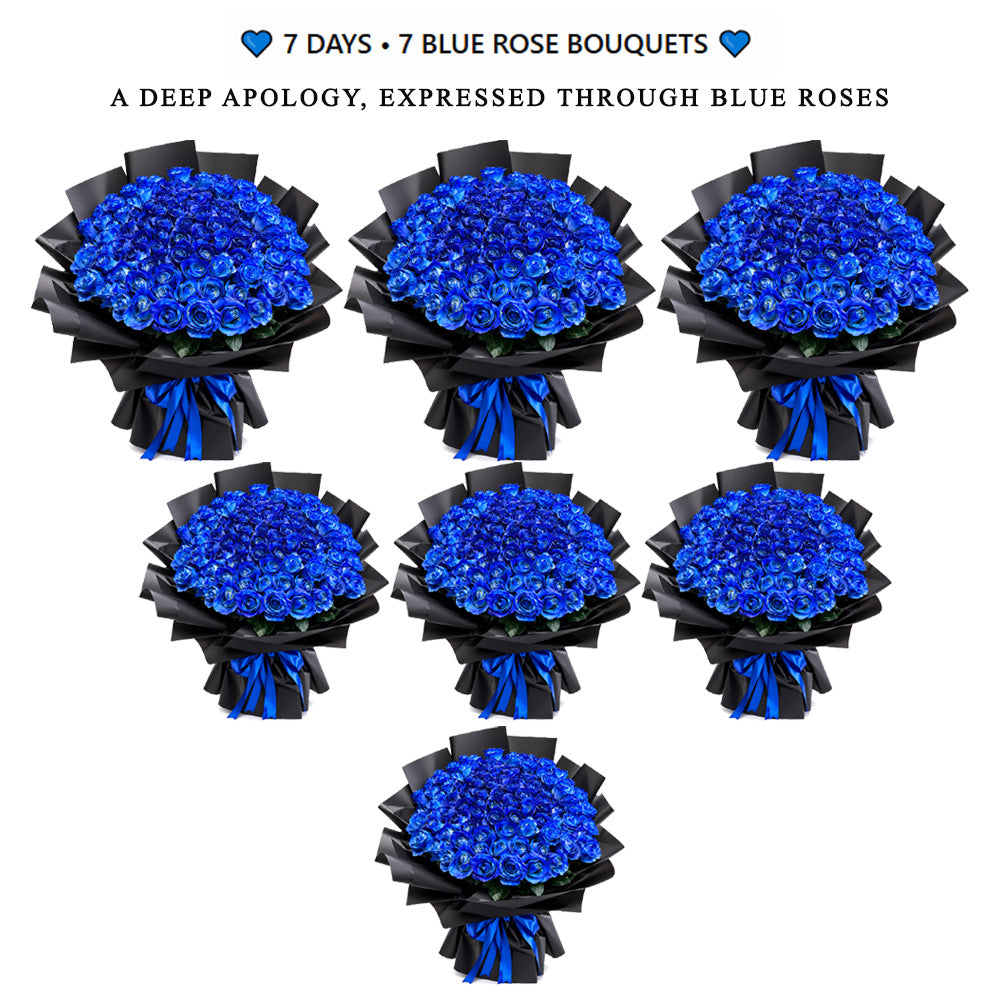 7 Day - 7 Blue Rose Bouquets Means A Deep Apology