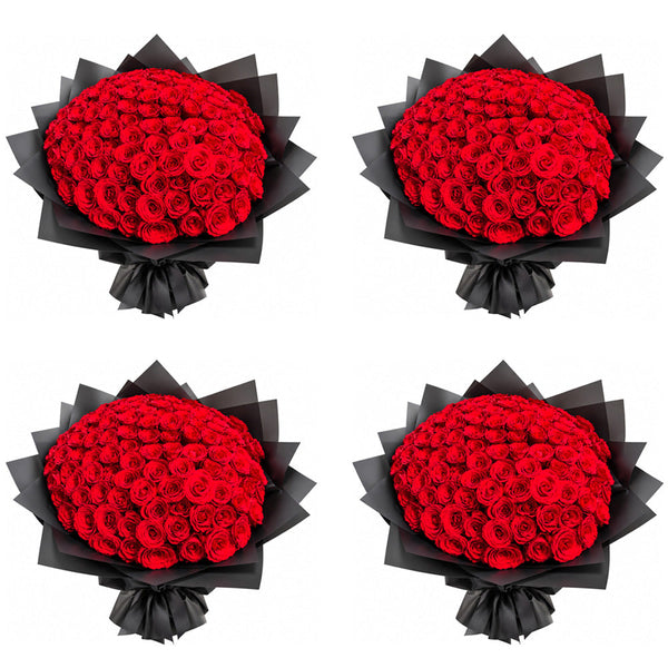 Four Red Rose Bouquet Gift Set