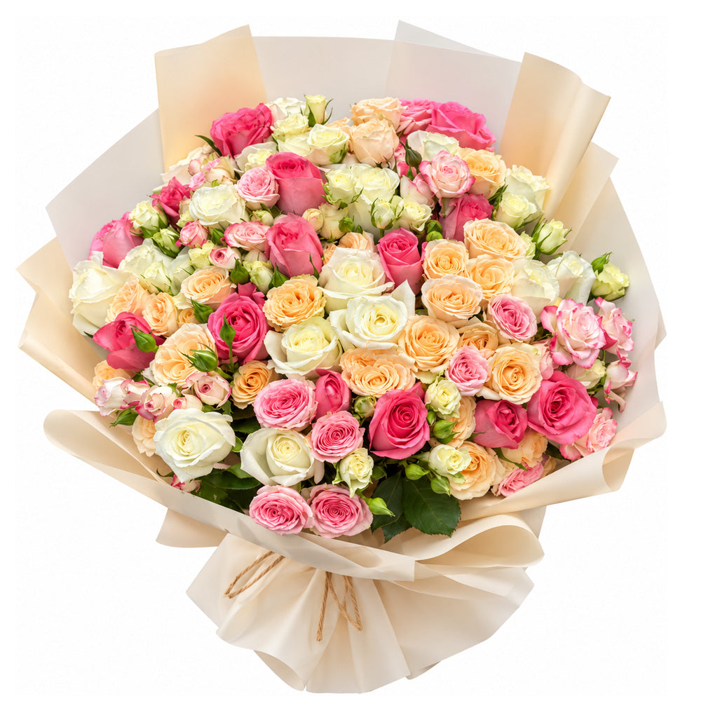 Big Mix Peach and Pink Spray Rose Bouquet