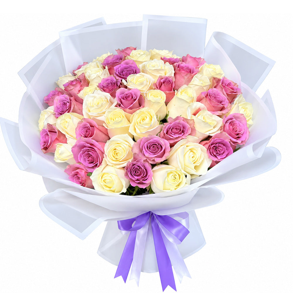 Purple and White Roses Bouquet