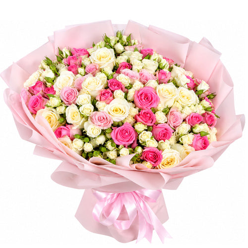 Pink and Ivory Spray Rose Bouquet